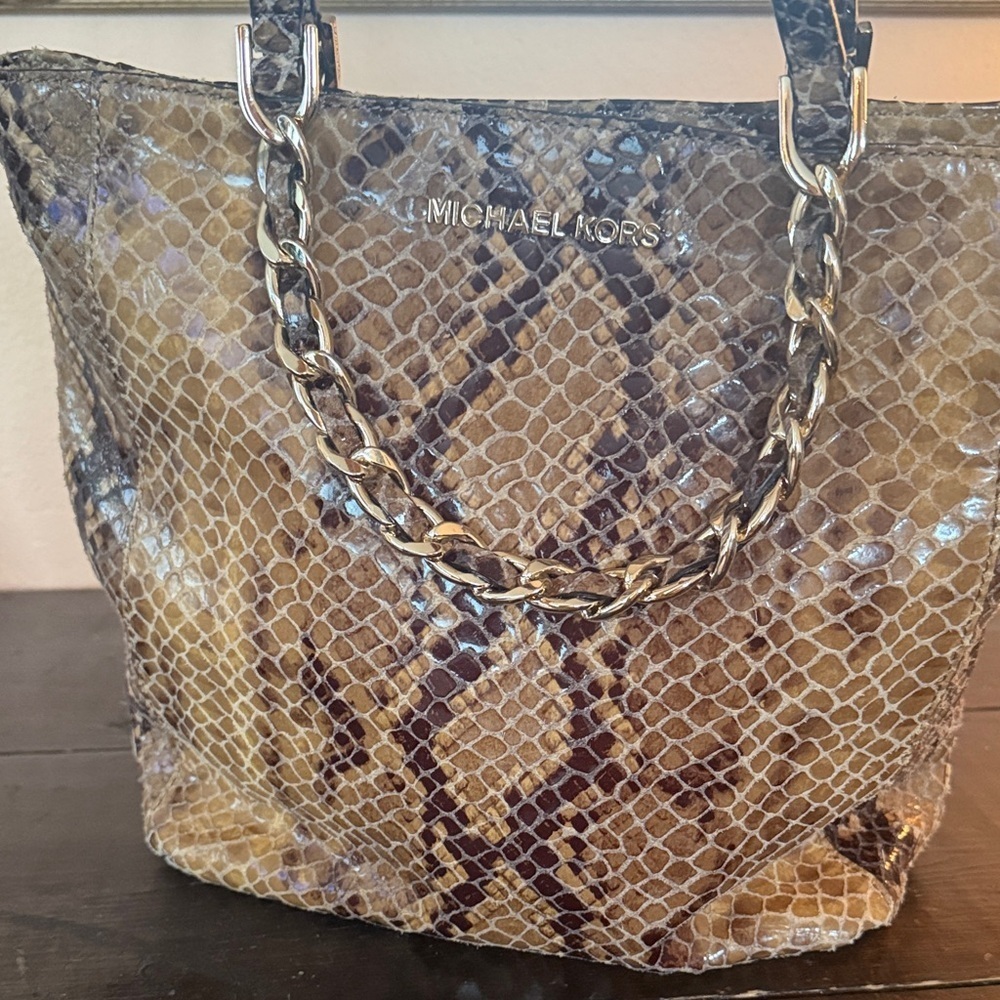 Michael Kors Tan Snake Print Tote - Picture 3 of 8